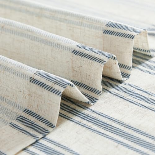 jinchan Linen Striped Tier Curtains for Kitchen Windows Farmhouse - color: Striped Blue | on Beige, size: 26"W x 24"L (Pack of 2)