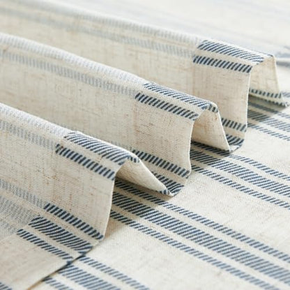 jinchan Linen Striped Tier Curtains for Kitchen Windows Farmhouse - color: Striped Blue | on Beige, size: 26"W x 24"L (Pack of 2)
