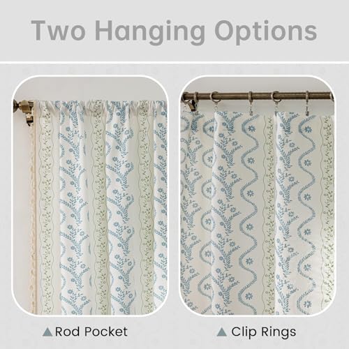 Light Blue Green Boho Floral Curtains 45 Inches Long 2 Panels - color: Blue Green, size: 55"W x 45"L (Pack of 2)