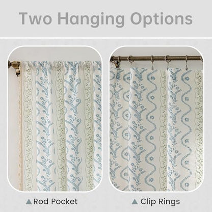 Light Blue Green Boho Floral Curtains 96 Inches Long 2 Panels - color: Blue Green, size: 55"W x 96"L (Pack of 2)