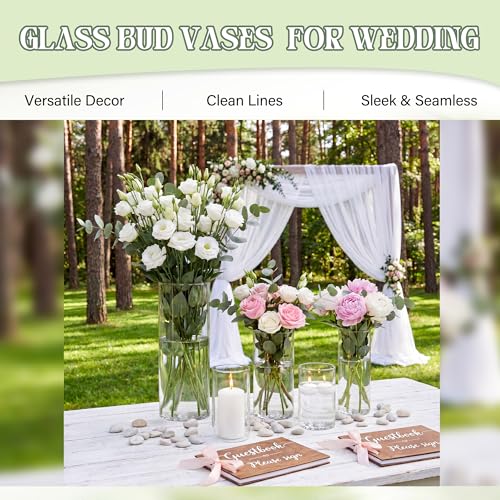Glass Cylinder Hurricane Tall Clear Vase Flower Vases for Centerpieces,30pc