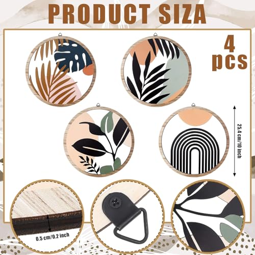 Qunclay 4 Pcs Boho Wall Art Bohemian Wood Round Circle Wall Decor Elegant - style: Elegant