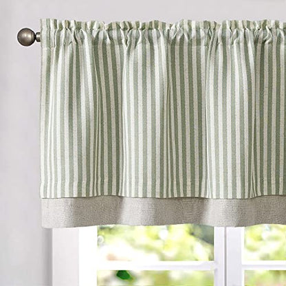 jinchan Stripe Linen Kitchen Valance Curtain, 50x16, 1 Panel, Green - color: Boxter Striped | Sage Green on Linen, size: 50"W x 16"L (Pack of 1)