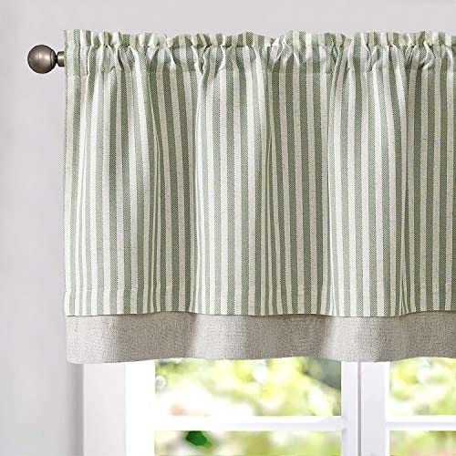 jinchan Stripe Linen Kitchen Valance Curtain, 50x18, 1 Panel, Green - color: Boxter Striped | Sage Green on Linen, size: 50"W x 18"L (Pack of 1)