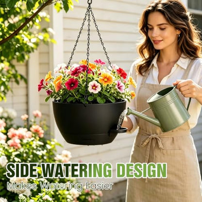 10 Inch Self-Watering Hanging Planters Set of 3 with Saucers - color: Black, size: 10 Inch 3 Pack