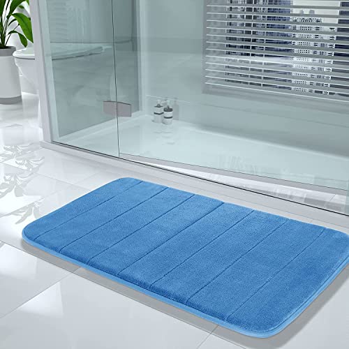 Yimobra Long Bath Mat 44"x24", Super Soft Quick Dry Memory Foam Bathroom Rug, Water Absorbent, Non Slip Backing Machine Washable for Tub Shower, Thick Comfort Support, Blue - color: Blue, size: 44" X 24"