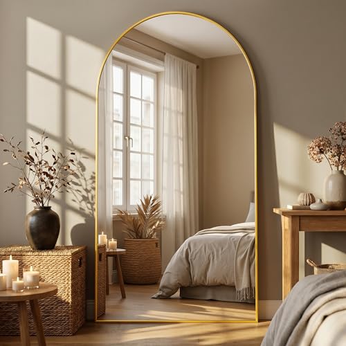Full Length Mirror, 78"x38" Arched Floor Mirror Freestanding, Floor Standing Full Body Mirror with Stand for Bedroom, Hanging Mounted for Living Room Cloakroom, Gold - color: Gold, size: 78"L x 38"W
