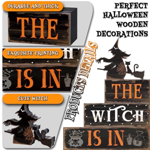 Halloween Decor Indoor - Rustic Wooden Witch Signs Home Decorations for Farmhouse Kitchen, Shelf, Living Room, Tabletop Decorations, Suitable for Fall Party Table Centerpiece - style: Halloween