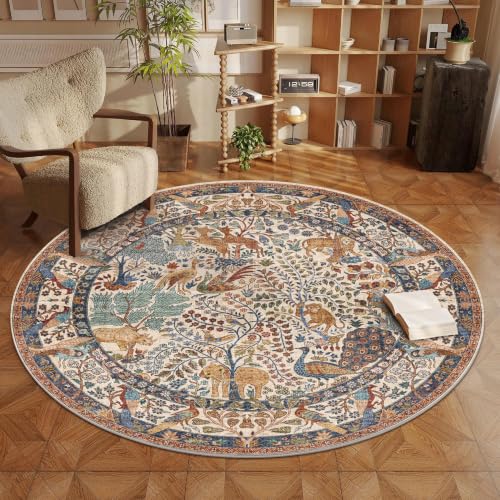 6ft Round Rug Circular Animal Print Area Rug Low Pile Indoor Rug - color: Beige, size: 6' (Round)