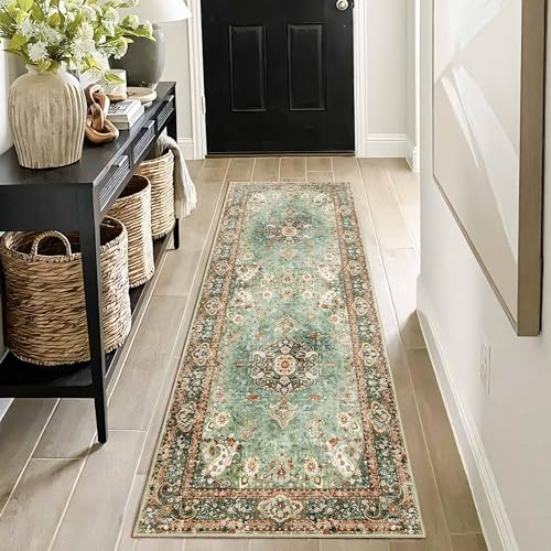 Washable Runner Rug 2x6,Long Green Rug Runners for Hallways - color: Green, size: 2'x6'