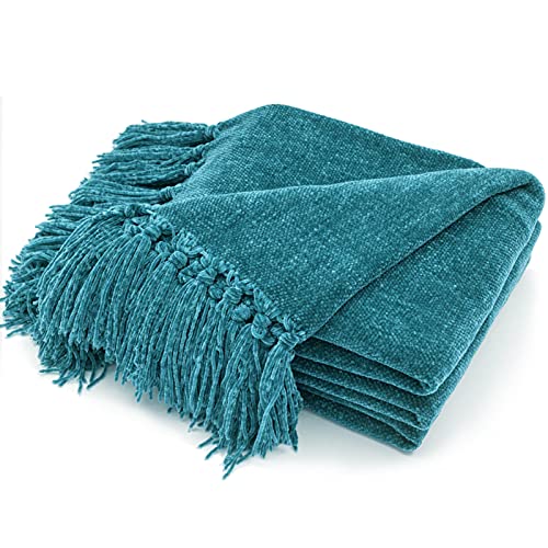 RECYCO Chenille Throw Blanket for Couch, 60"x80", Teal - color: Teal, size: 60'' X 80''