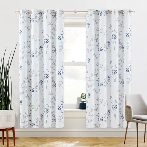 Beauoop Floral 100% Blackout Curtains for Bedroom Blue Grey 52X72 2 Panels - color: Grommet | Blue Grey, size: 52"W x 72"L (Pack of 2)