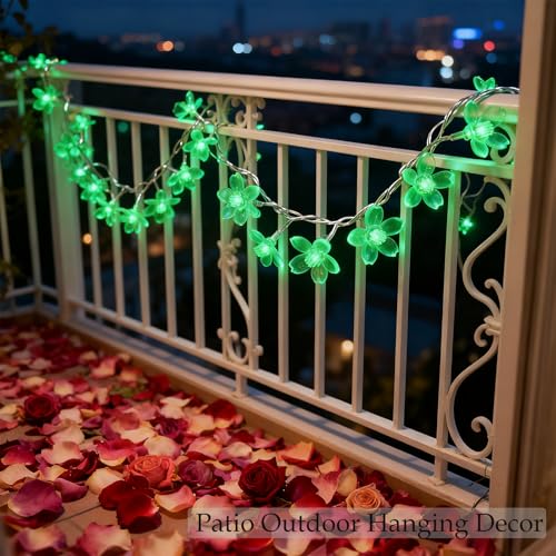 USB & Battery Lighted 10ft 30 LED Green Flower St. Patrick's Day Decoration - color: Green