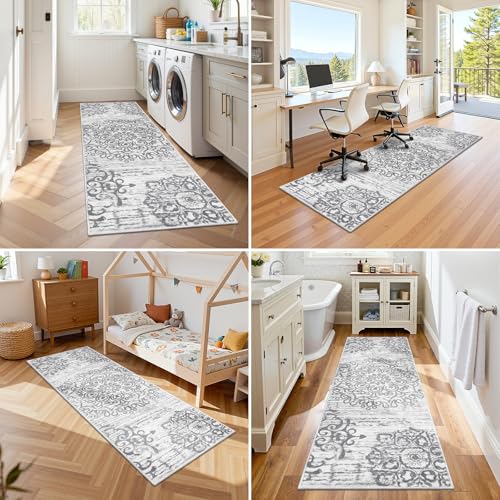 HEBE Hallway Runner Rug 2'x6', Washable Non Slip Kitchen Rug Runner - color: Grey, size: 2' x 6' (Rectangular)