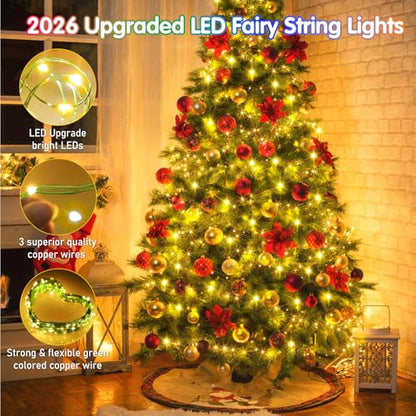 KNONEW 203FT 600LED Green Wire Outdoor Fairy Lights Plug in Warm White Xmas - color: Warm White, size: 203FT 600 LED Green Wire