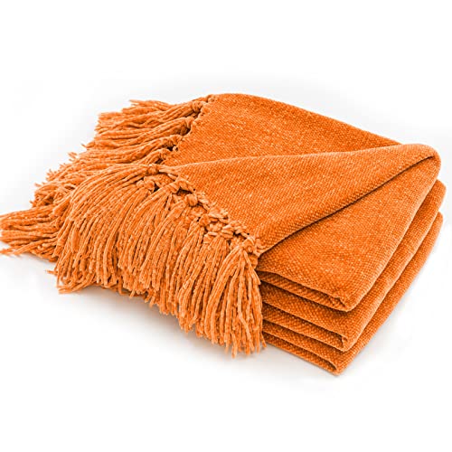 RECYCO Chenille Throw Blanket for Couch, 50"x60", Orange - color: Orange, size: 50'' X 60''