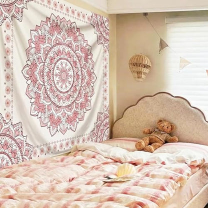 Pink Mandala Tapestry for Bedroom Aesthetic, Boho Art Large Wall Hanging - color: A Pink Mandala Tapestry, size: 90"L x 71"W