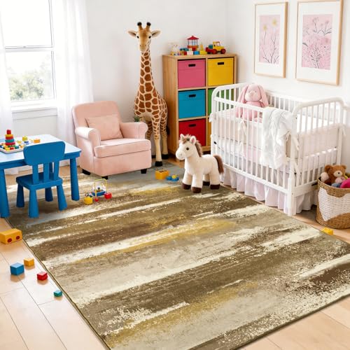 9x12 Area Rugs for Living Room, Brown Modern Abstract Rugs - color: Brown, size: 9' x 12' (Rectangular)