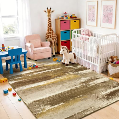 9x12 Area Rugs for Living Room, Brown Modern Abstract Rugs - color: Brown, size: 9' x 12' (Rectangular)
