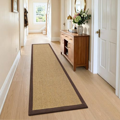 DEXI Jute Runner Rug 2'8''x12', Rug Runners for Hallways, Natural/Brown - color: Natural/Brown, size: 2'8" x 12' (Runner)