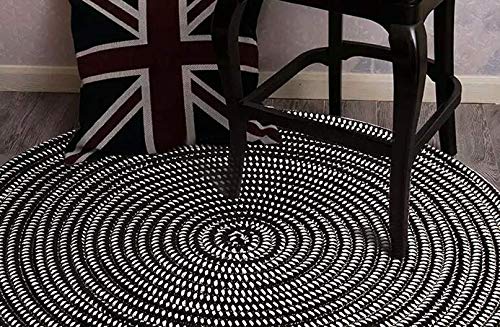 Hand Woven Round Area Rugs Living Room Bedroom Study Computer Chair Cushion Base Mat Round Carpet Lifts Basket Swivel Chair Pad Coffee Table Rug(2' Round, Black/White) - color: Black/White, size: 2' Round