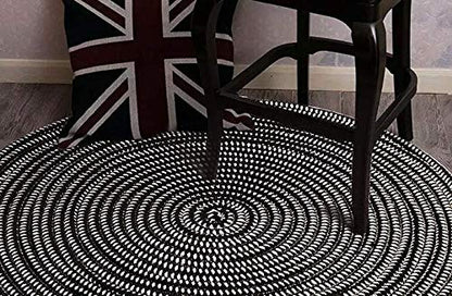 Hand Woven Round Area Rugs Living Room Bedroom Study Computer Chair Cushion Base Mat Round Carpet Lifts Basket Swivel Chair Pad Coffee Table Rug(2' Round, Black/White) - color: Black/White, size: 2' Round
