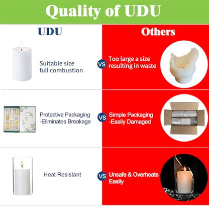 UDU 24 PCS White Pillar Candles with Glass Cylinder Vases Hurricane Glass Candle Holders for Pillar Candles Cylinder Vases for Centerpieces Wedding Table Party Home Decor - size: 2.6" X 4.7", 6", 8"