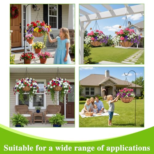 EIMQUVW Metal Hanging Planters Basket Set of 4 Hanging Flower Pots 10 Inch Chain Round Wire Plant Holder with Coco Coir Liner Garden Watering Hanging Baskets for Patio Garden Outdoor1