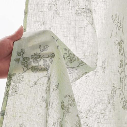 jinchan Green Linen Floral Kitchen Tier Curtains and Valance Set 3 Pieces - color: Alisa | Green on Linen, size: 26"W x 24"L (Pack of 3)