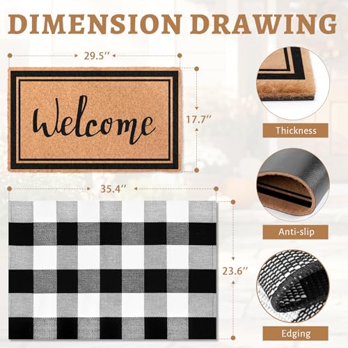 2-Piece Layered Welcome Mat Set - Coir Doormat & Buffalo Plaid Rug - color: Welcome 1