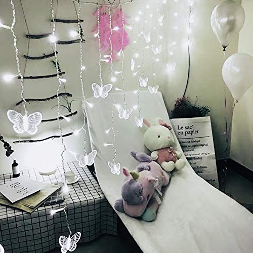 Butterfly Curtain Fairy Lights USB Plug in,8 Modes 120 LED 19.7FT Firefly Twinkle Timer String Lights with Remote, Waterproof Copper Wire for Bedroom Patio Christmas Wedding Party Dorm (Cool White) - color: Cool White