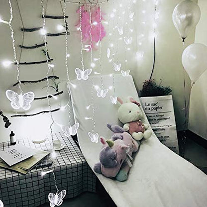 Butterfly Curtain Fairy Lights USB Plug in,8 Modes 120 LED 19.7FT Firefly Twinkle Timer String Lights with Remote, Waterproof Copper Wire for Bedroom Patio Christmas Wedding Party Dorm (Cool White) - color: Cool White