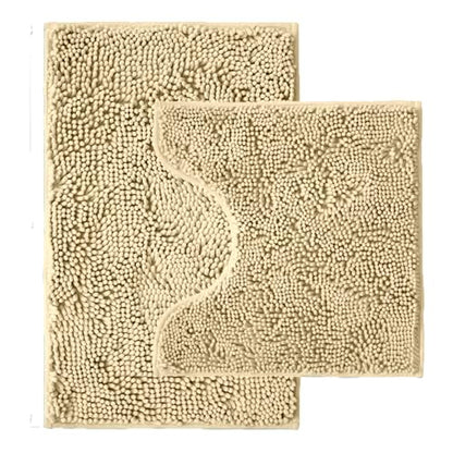Bathroom Rugs Sets 2 Piece,Super Absorbent Chenille Bath Mats and U-Shaped Toilet Rug,Strong PVC Non Slip Backing,Microfiber Washable Dry Quickly Bath Mats for Bathroom(20"x32"+20"x20"U, Camel) - color: Camel