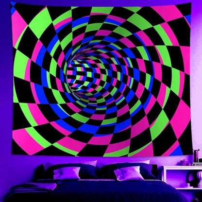 Blacklight Tapestry for Bedroom, Black Light 3D Posters Wall Hanging - color: D-Blacklight 3D Lines Tapestry, size: 79"L x 60"W