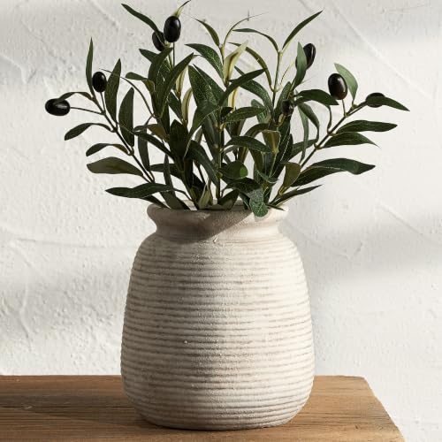 Ceramic Flower Vase, Rustic Farmhouse Decorative Vase Pottery Wide-Mouth Vases for Home Decor Table Entryway Mantel Bookshelf Living Room Bedroom Bathroom Kitchen - 7.48" D - color: 7.48" - D