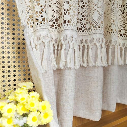Boho Valances Crochet Tassel Kitchen Cafe Curtains 1PC W59 x L19 - size: 59"W x 19"L (Pack of 1)