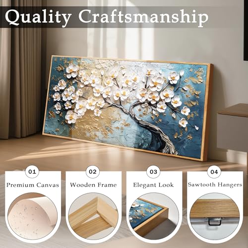 imjiayu White Blossom Canvas Wall Art Abstract Large Tree of Life Painting - color: Plum Tree, size: 57"L x 29"W
