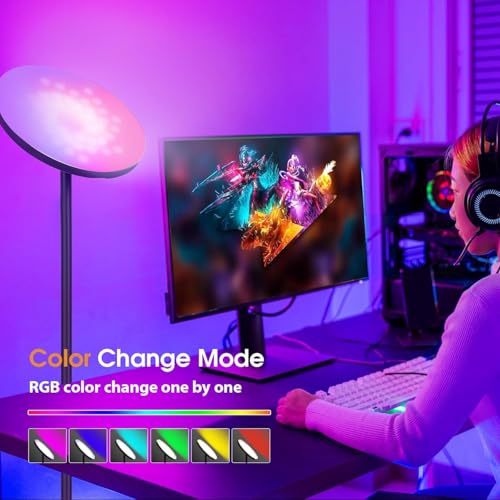 RGB LED Torchiere Floor Lamp with Remote Control for Living Room - color: Matte Black+RGBCW Bulb