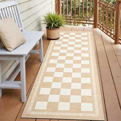 Vasofe 2x6 Runner Rug for Hallway, Checkered Jute Runner Rugs, Washable Rug - color: Khaki & White, size: 2' x 6' (Rectangular)