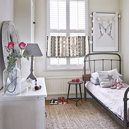 RYNGHIPY Boho Window Valance Cotton Linen Curtain Tiers Farmhouse Window Curtain Topper for Kitchen Living Room Bedroom 55 x 18 Inches Length - color: Cream Black, size: 55"W x 18"L (Pack of 1)
