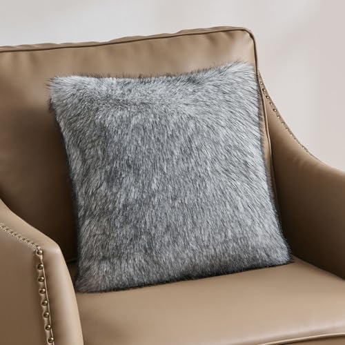 FUTEI Pack of 2 Faux Raccoon Fur Throw Pillow Covers 45 x 45 cm, Grey White - color: Grey White