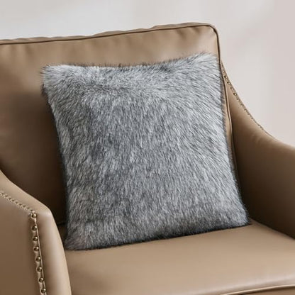 FUTEI Pack of 2 Faux Raccoon Fur Throw Pillow Covers 45 x 45 cm, Grey White - color: Grey White