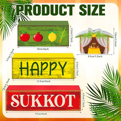 Yuntau 4 Pcs Happy Sukkot Table Decorations Sukkot Centerpieces for Tables - style: Happy Sukkot