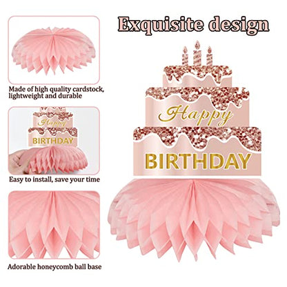 Turypaty Happy Birthday Honeycomb Table Centerpiece Decorations Women Girls - style: Pink Rose Gold