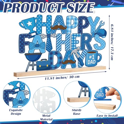 Roowest Metal Happy Father's Day Tabletop Sign Decor with Wooden Base - style: Happy Father's Day