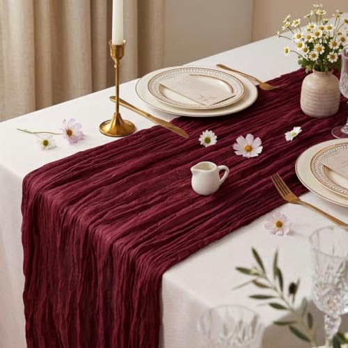 10 Pack Burgundy Cheesecloth Table Runner 17 x 108 Inch - color: Burgundy, size: 10Pcs - 9 Ft