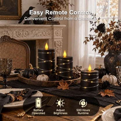 Raycare Halloween Battery Operated Flameless LED Pillar Candle with Remote - color: 3pcs-black