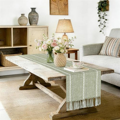 Sage Green Table Runner 15 x 72 Inches, Cotton Linen Coffee Table Cover - color: Sage Green, size: 72 inch
