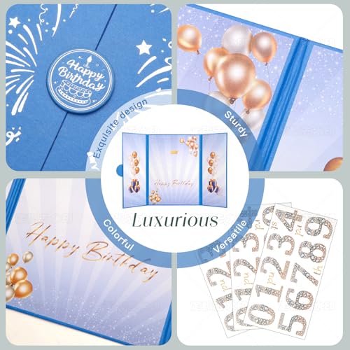 Blue Gold Birthday Party Decorations 18"x12" Guest Sign in Book Alternative - color: Blue