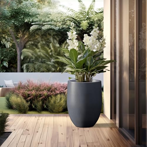Kante Large Round Bullet Charcoal Concrete Planter 21.7" Tall, Outdoor - color: Dark Gray